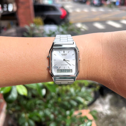 Casio Vintage Unisex Watch AQ-230A-7AMQY Resin Glass Stainless Steel Band Adjustable Clasp Battery Life 3: Years