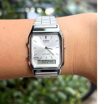 Casio Vintage Unisex Watch AQ-230A-7AMQY Resin Glass Stainless Steel Band Adjustable Clasp Battery Life 3: Years