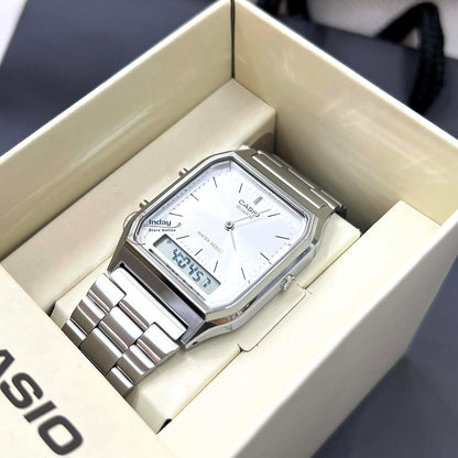Casio Vintage Unisex Watch AQ-230A-7AMQY Resin Glass Stainless Steel Band Adjustable Clasp Battery Life 3: Years