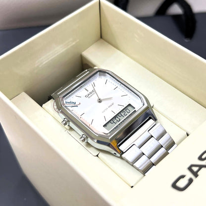 Casio Vintage Unisex Watch AQ-230A-7AMQY Resin Glass Stainless Steel Band Adjustable Clasp Battery Life 3: Years
