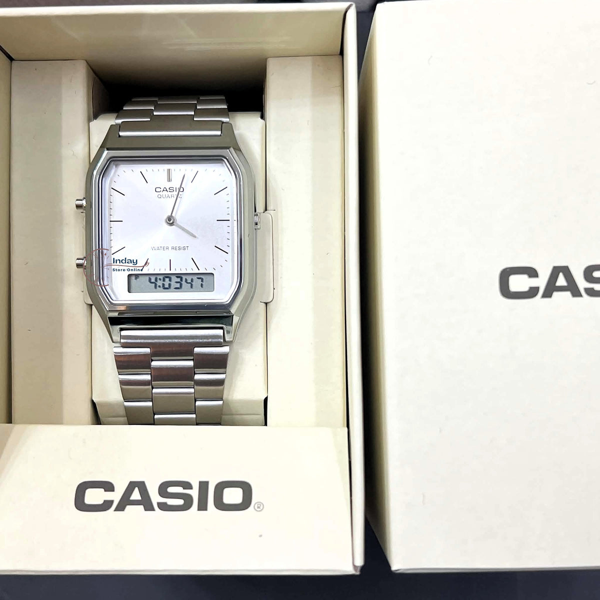 Casio Vintage Unisex Watch AQ-230A-7AMQY Resin Glass Stainless Steel Band Adjustable Clasp Battery Life 3: Years