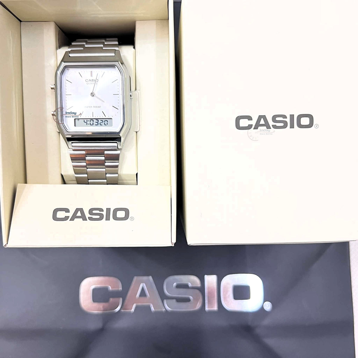 Casio Vintage Unisex Watch AQ-230A-7AMQY Resin Glass Stainless Steel Band Adjustable Clasp Battery Life 3: Years