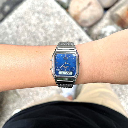 Casio Vintage Unisex Watch AQ-230EM-2A Resin Glass Stainless Steel Mesh Band
Adjustable Clasp Battery Life 3: Years