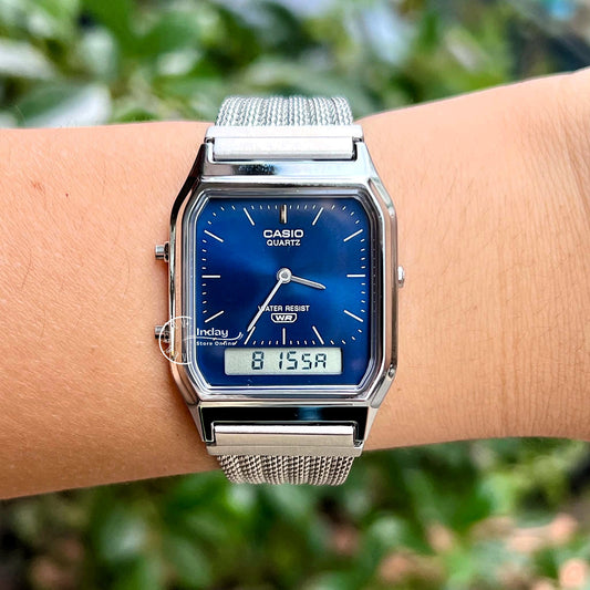 Casio Vintage Unisex Watch AQ-230EM-2A Resin Glass Stainless Steel Mesh Band
Adjustable Clasp Battery Life 3: Years
