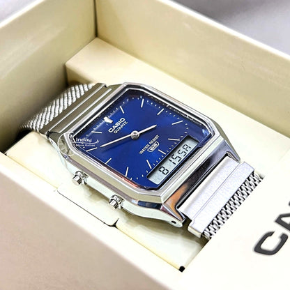 Casio Vintage Unisex Watch AQ-230EM-2A Resin Glass Stainless Steel Mesh Band
Adjustable Clasp Battery Life 3: Years