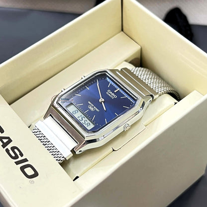 Casio Vintage Unisex Watch AQ-230EM-2A Resin Glass Stainless Steel Mesh Band
Adjustable Clasp Battery Life 3: Years
