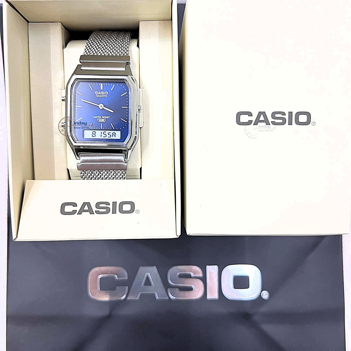 Casio Vintage Unisex Watch AQ-230EM-2A Resin Glass Stainless Steel Mesh Band
Adjustable Clasp Battery Life 3: Years