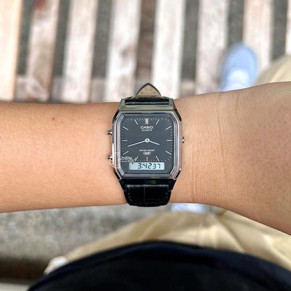 Casio Vintage Unisex Watch AQ-230EL-1A Resin Glass Genuine Leather Band Battery Life 3 Years