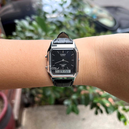 Casio Vintage Unisex Watch AQ-230EL-1A Resin Glass Genuine Leather Band Battery Life 3 Years