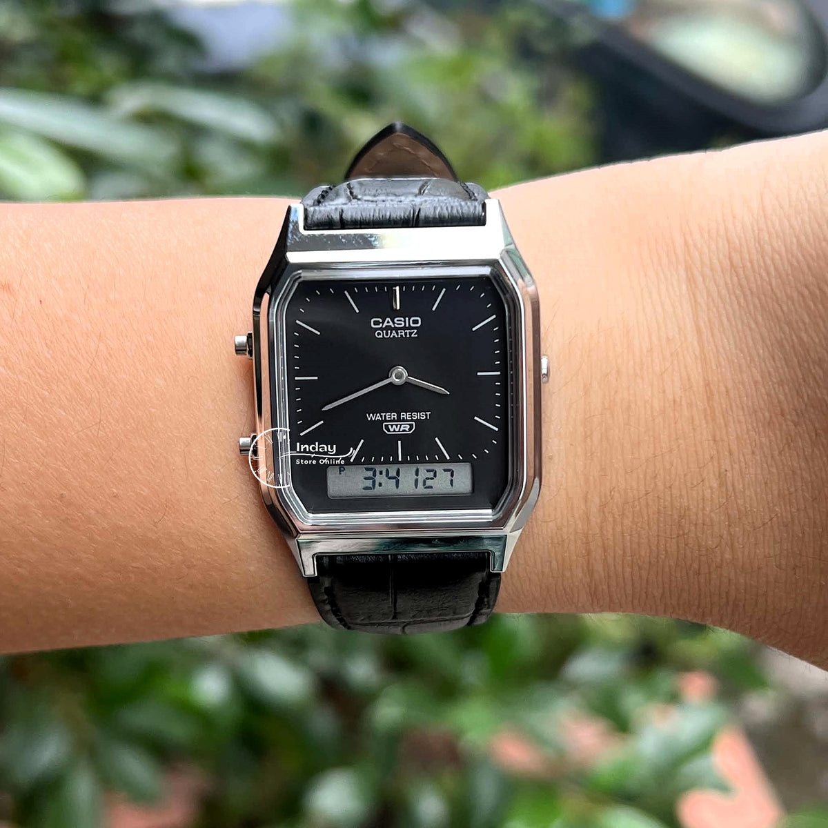 Casio Vintage Unisex Watch AQ-230EL-1A Resin Glass Genuine Leather Band Battery Life 3 Years