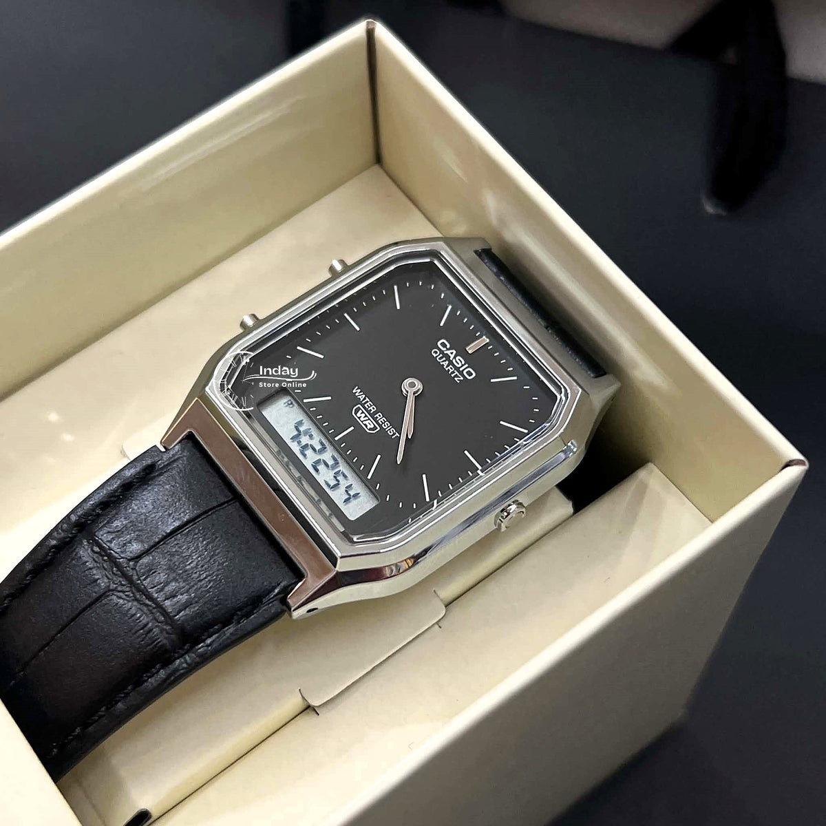 Casio Vintage Unisex Watch AQ-230EL-1A Resin Glass Genuine Leather Band Battery Life 3 Years