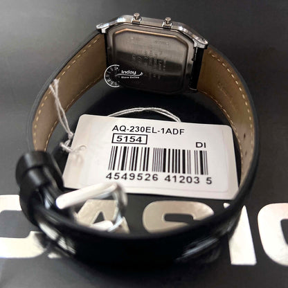 Casio Vintage Unisex Watch AQ-230EL-1A Resin Glass Genuine Leather Band Battery Life 3 Years