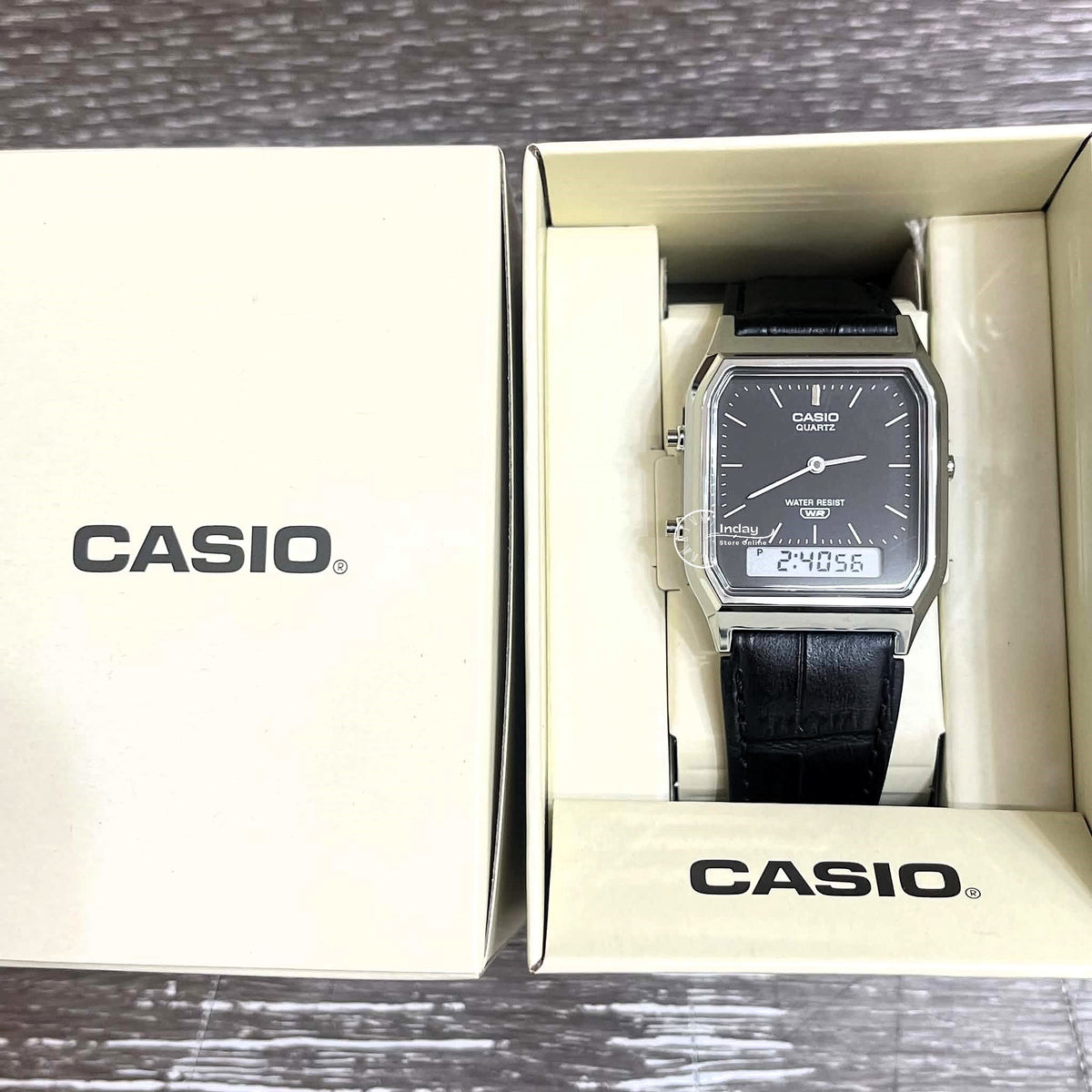 Casio Vintage Unisex Watch AQ-230EL-1A Resin Glass Genuine Leather Band Battery Life 3 Years
