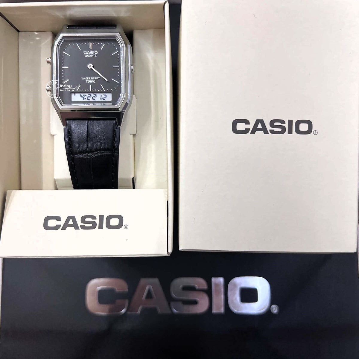 Casio Vintage Unisex Watch AQ-230EL-1A Resin Glass Genuine Leather Band Battery Life 3 Years