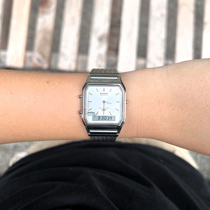 Casio Vintage Unisex Watch AQ-230EM-7A Resin Glass Stainless Steel Mesh Band
Adjustable Clasp Battery Life 3: Years