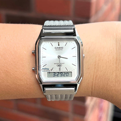 Casio Vintage Unisex Watch AQ-230EM-7A Resin Glass Stainless Steel Mesh Band
Adjustable Clasp Battery Life 3: Years