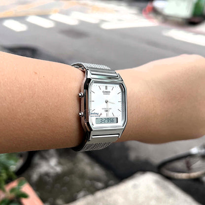 Casio Vintage Unisex Watch AQ-230EM-7A Resin Glass Stainless Steel Mesh Band
Adjustable Clasp Battery Life 3: Years
