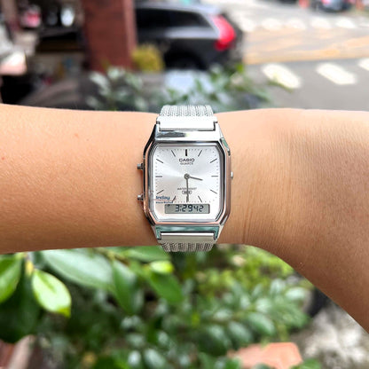 Casio Vintage Unisex Watch AQ-230EM-7A Resin Glass Stainless Steel Mesh Band
Adjustable Clasp Battery Life 3: Years