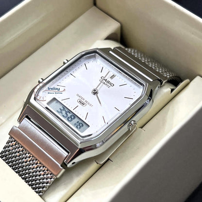 Casio Vintage Unisex Watch AQ-230EM-7A Resin Glass Stainless Steel Mesh Band
Adjustable Clasp Battery Life 3: Years