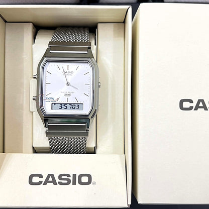 Casio Vintage Unisex Watch AQ-230EM-7A Resin Glass Stainless Steel Mesh Band
Adjustable Clasp Battery Life 3: Years