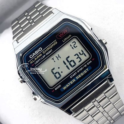 Casio Vintage Unisex Watch A159WA-N1 Stainless Steel Band Adjustable Clasp Battery Life 7-Years