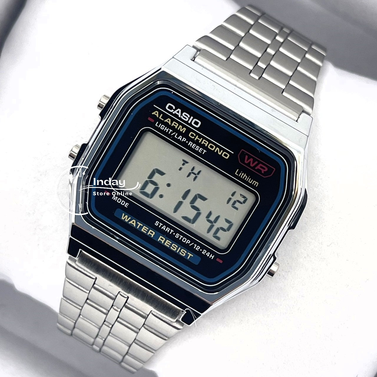 Casio Vintage Unisex Watch A159WA-N1 Stainless Steel Band Adjustable Clasp Battery Life 7-Years