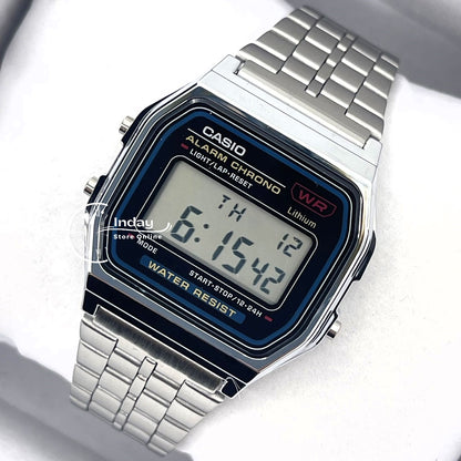 Casio Vintage Unisex Watch A159WA-N1 Stainless Steel Band Adjustable Clasp Battery Life 7-Years