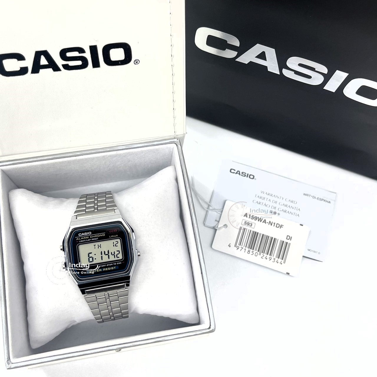 Casio Vintage Unisex Watch A159WA-N1 Stainless Steel Band Adjustable Clasp Battery Life 7-Years