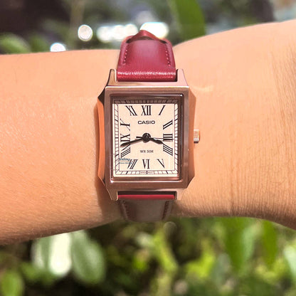Casio Women's Watch LTP-B190RGL-4B Mineral Glass Rose gold Case Classic Design Genuine Leather Band Battery Life: 3 Years