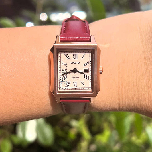 Casio Women's Watch LTP-B190RGL-4B Mineral Glass Rose gold Case Classic Design Genuine Leather Band Battery Life: 3 Years