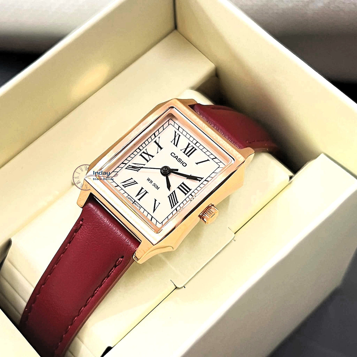 Casio Women's Watch LTP-B190RGL-4B Mineral Glass Rose gold Case Classic Design Genuine Leather Band Battery Life: 3 Years