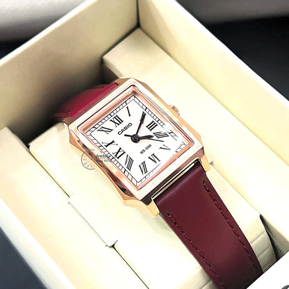 Casio Women's Watch LTP-B190RGL-4B Mineral Glass Rose gold Case Classic Design Genuine Leather Band Battery Life: 3 Years