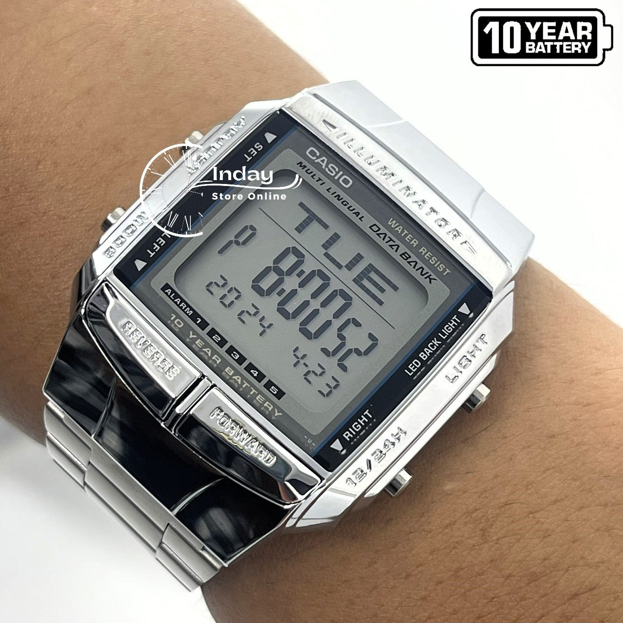 Casio Vintage Unisex Watch DB-360-1A Silver Plated Stainless Steel Strap Self-adjustable Band