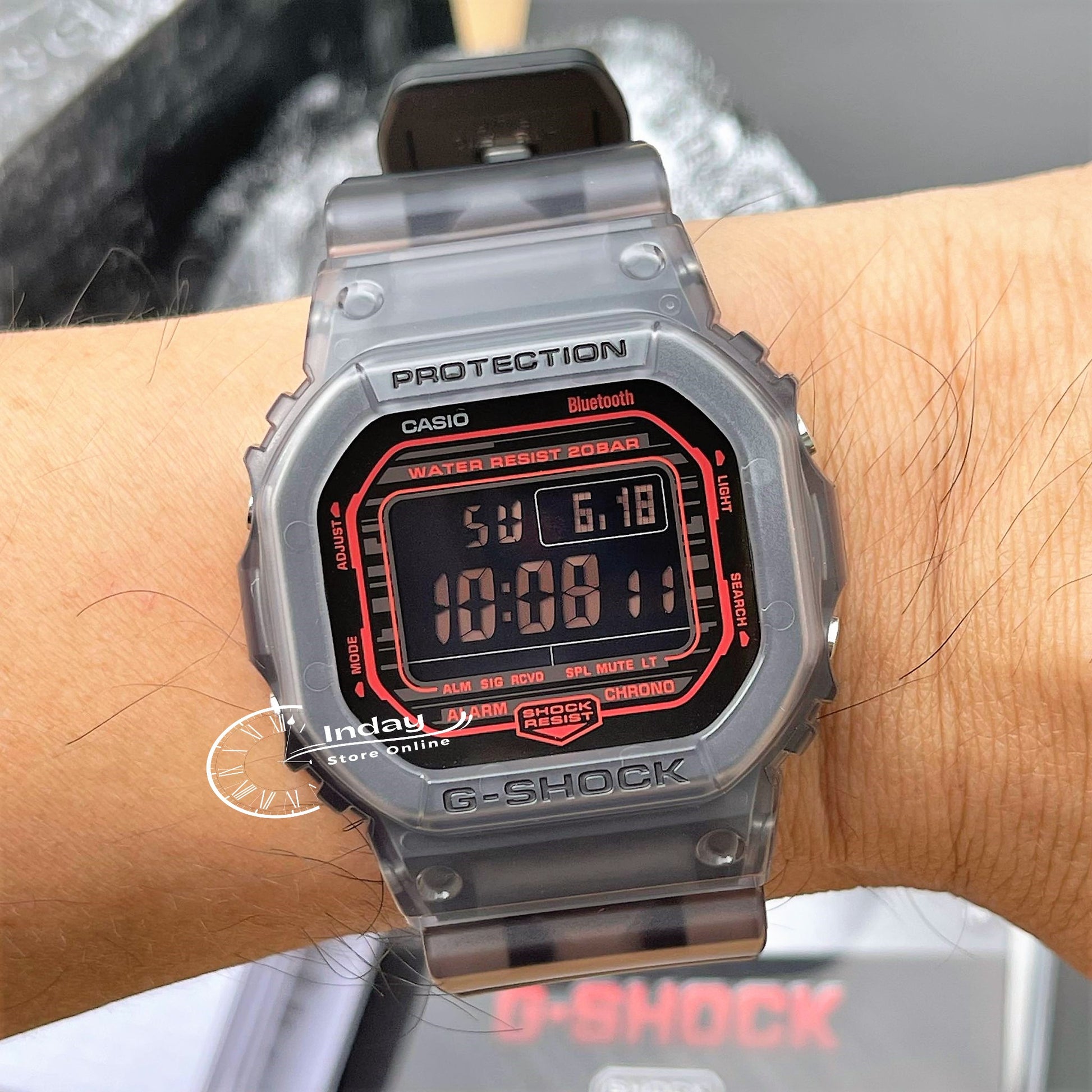 Casio G-Shock Men's Watch DW-B5600G-1 Digital 5600 Series Transparent Color Mobile link (Wireless linking using Bluetooth®)