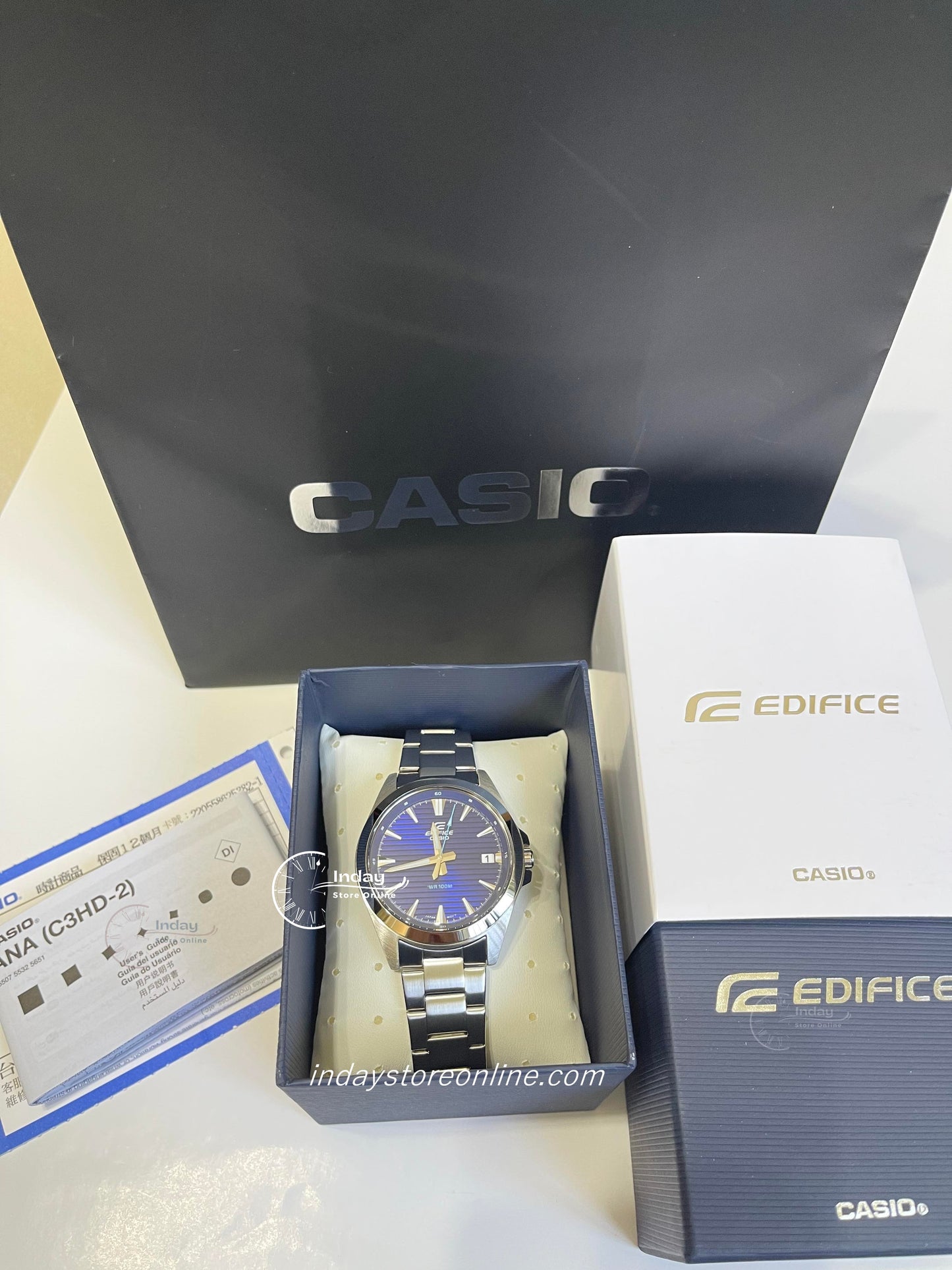 Casio Edifice Men's Watch EFV-140D-2A 3-Hand Analog Stainless Steel Band Mineral Glass