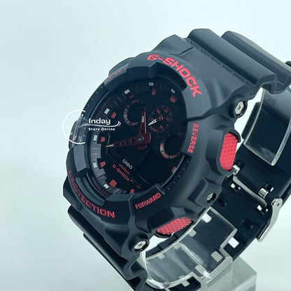 Casio G-Shock Men's Watch GA-100BNR-1A Analog-Digital GA-100 Series Black and Fiery Red Ignite Red Line