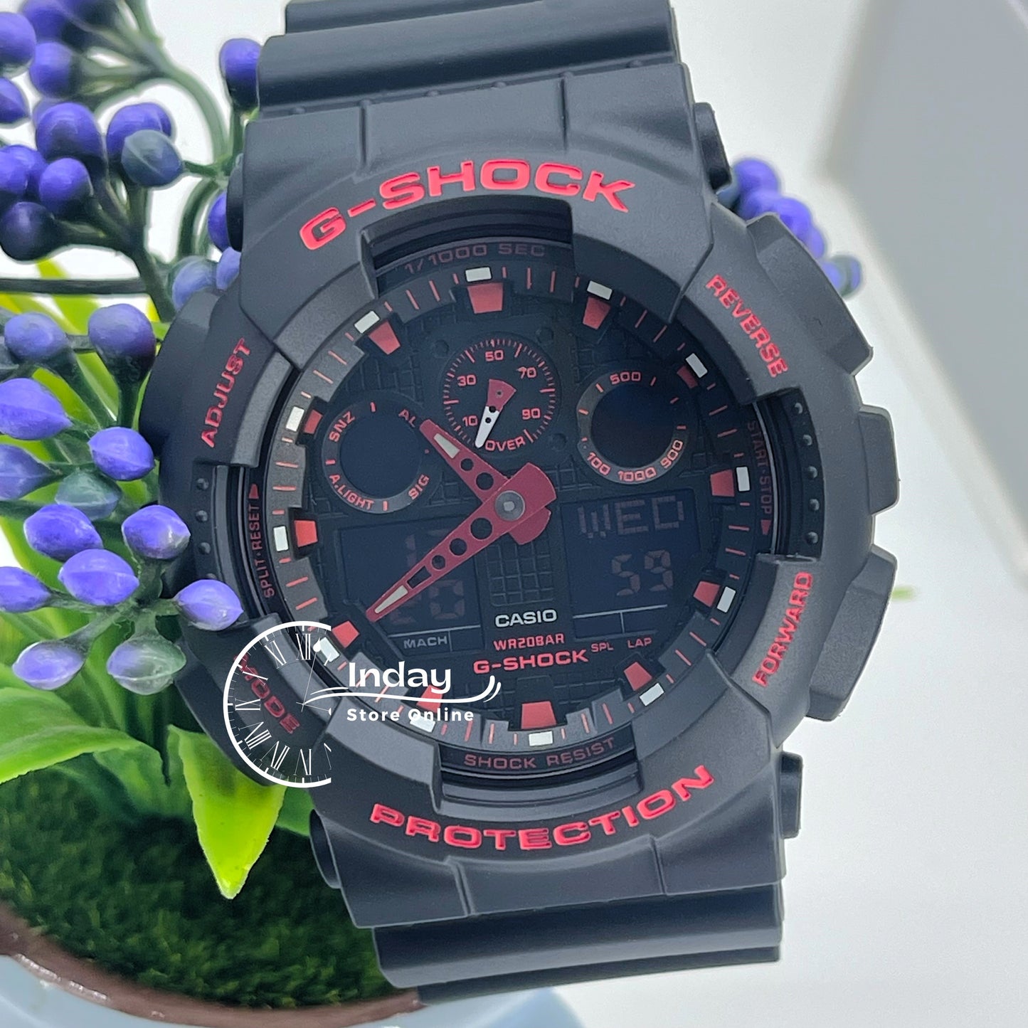 Casio G-Shock Men's Watch GA-100BNR-1A Analog-Digital GA-100 Series Black and Fiery Red Ignite Red Line