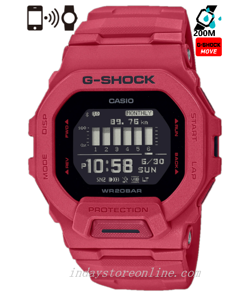 Casio G-Shock Men's Watch GBD-200RD-4 Digital G-Squad Red Out Sports Edition Great for Runner Mobile link (Automatic connection, wireless linking using Bluetooth®) s