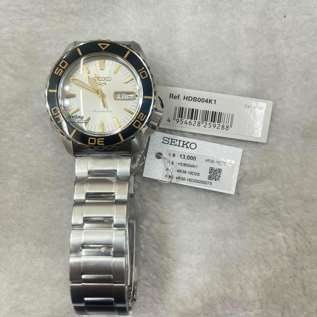 Seiko Automatic 5 Sports HDB004K1 Caliber 4R36 24 Jewels Luminous See through Case Back Hardlex Crystal 42.5mm