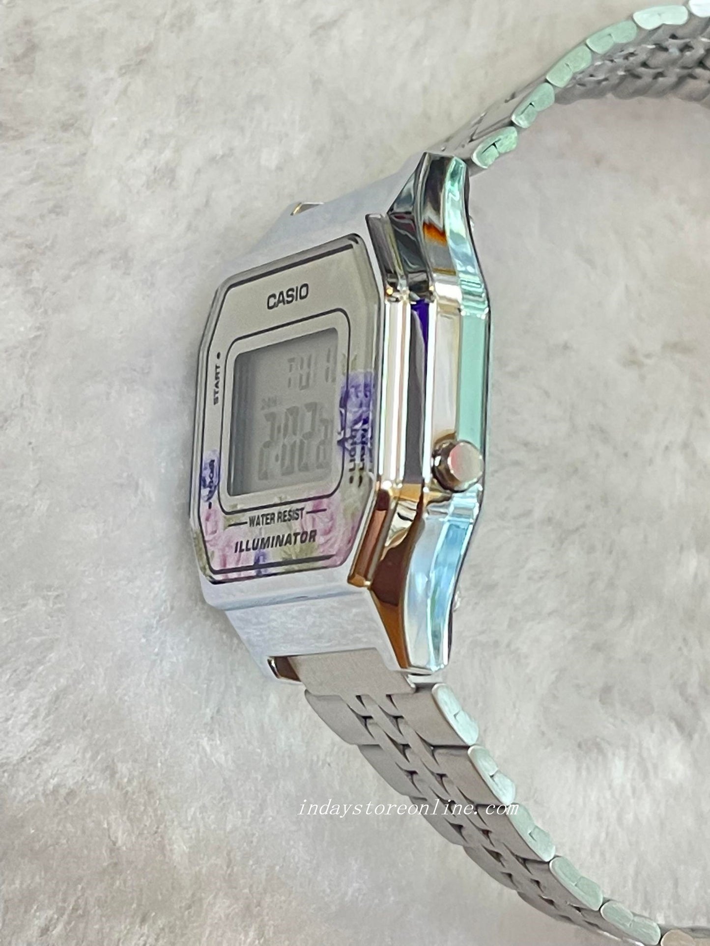 Casio Vintage Women's Watch LA680WA-4C Floral Design Silver Plated Stainless Steel Self-adjustable Band