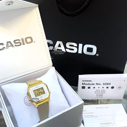 Casio Women's Watch LA680WEGL-5 Beige Color Genuine Leather Band Water Resistant Resin Glass