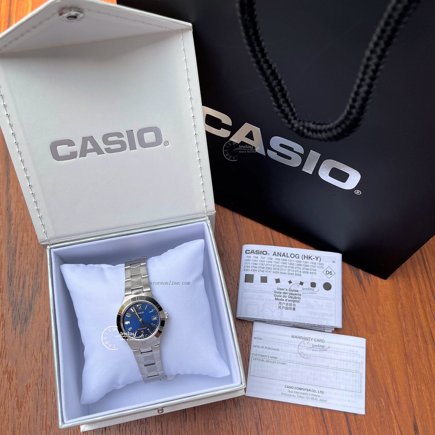 Casio Fashion Women's Watch LTP-1241D-2A2 Silver/Blue Stainless Steel Band Mineral Glass Triple-fold Clasp