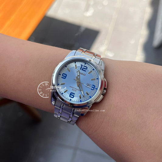 Casio Fashion Women's Watch LTP-1314D-2A Silver/Blue Stainless Steel Band Mineral Glass
