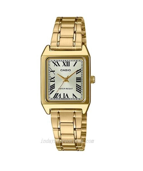 Casio Standard Women's Watch LTP-V007G-9B Square Type Gold Plated Stainless Steel Strap