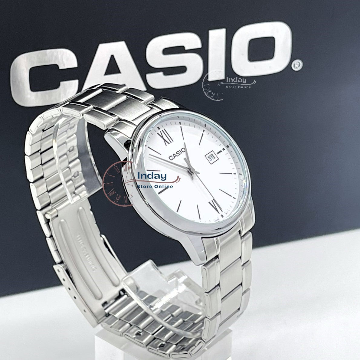 Casio Standard Men's Watch MTP-V002D-7B3 Analog Stainless Steel Band Triple-fold Clasp Mineral Glass