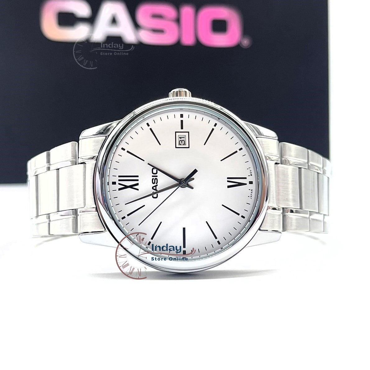 Casio Standard Men's Watch MTP-V002D-7B3 Analog Stainless Steel Band Triple-fold Clasp Mineral Glass