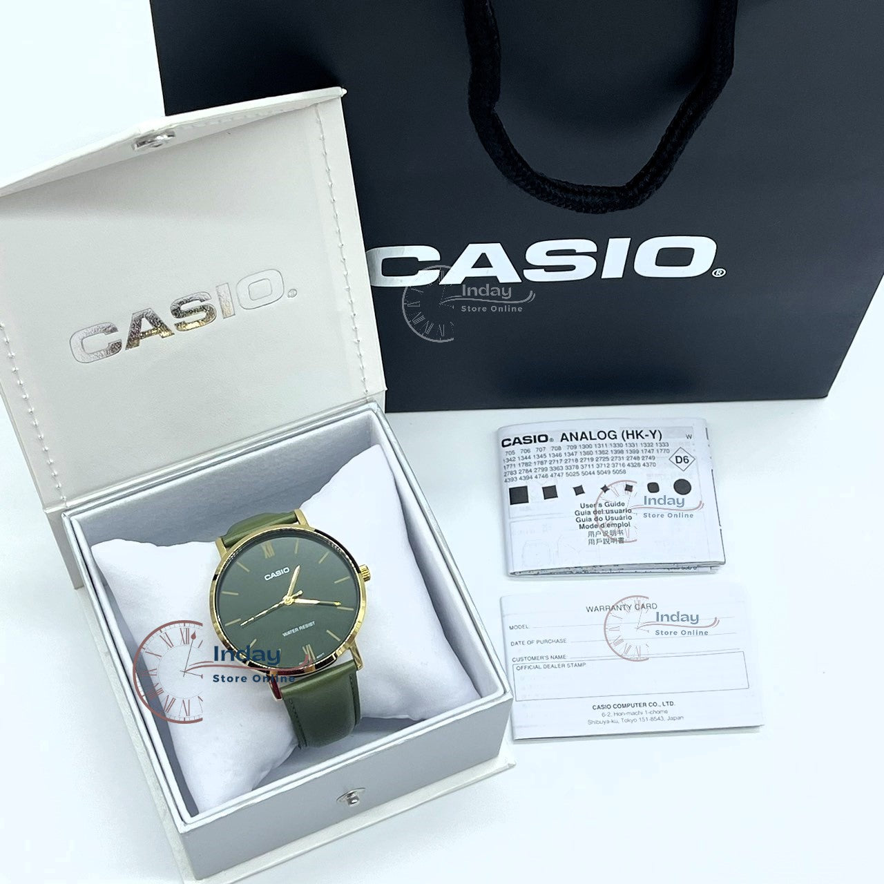 Casio Standard Men's Watch MTP-VT01GL-3B Analog Green Color Leather Band Mineral Glass