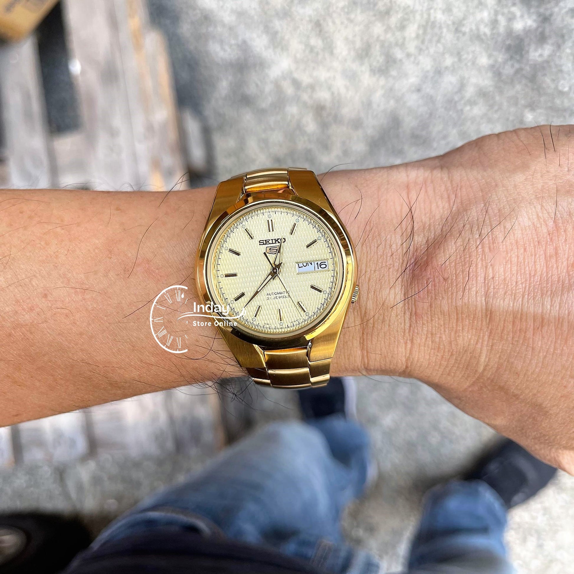 Seiko Automatic Men's Watch SNK610K1 Gold Tone Stainless Steel See Through Case Back