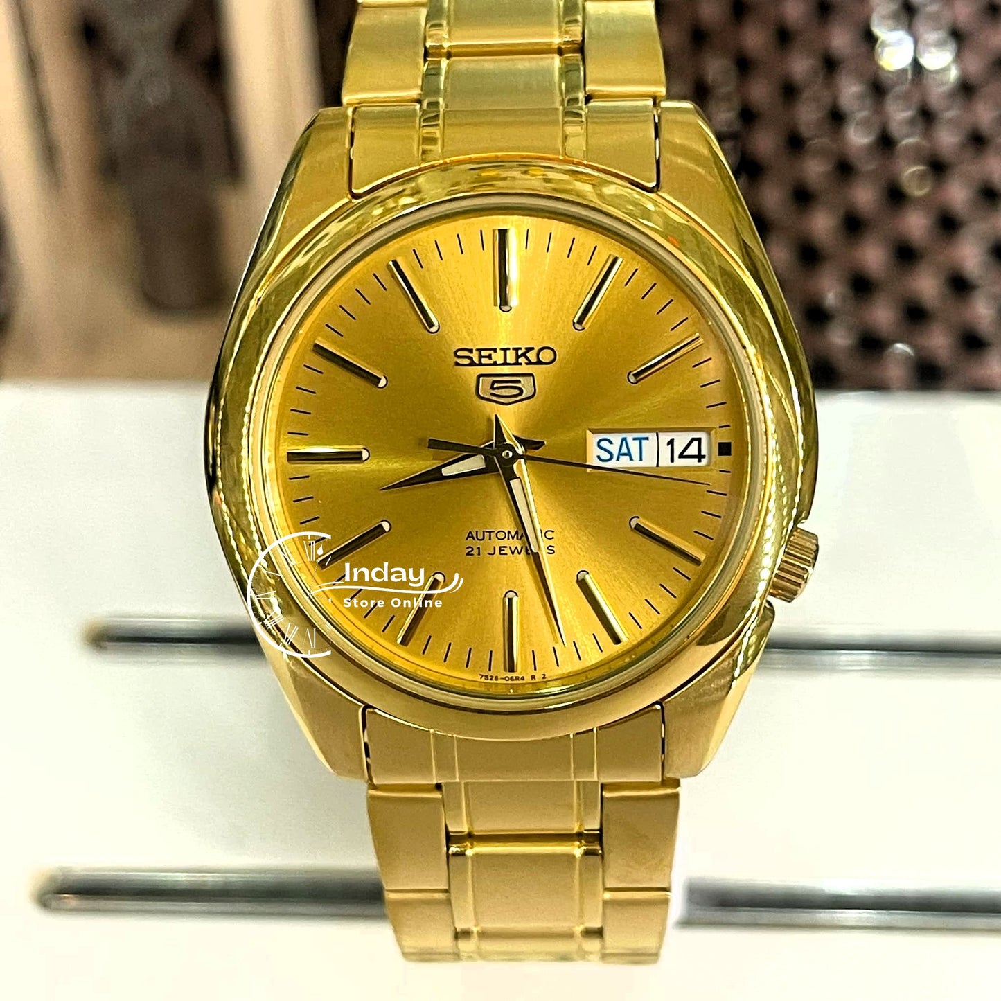 Seiko Automatic Men's Watch SNKL48K1 Gold Tone Stainless Steel See Through Case Back