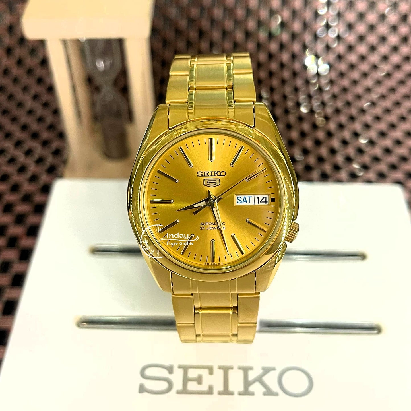 Seiko Automatic Men's Watch SNKL48K1 Gold Tone Stainless Steel See Through Case Back